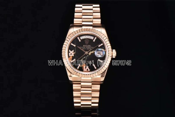 Rolex Day-Date 36 128235 Eisenkiesel (Quartz Stone) Diamond Roman Dial in Everose Gold