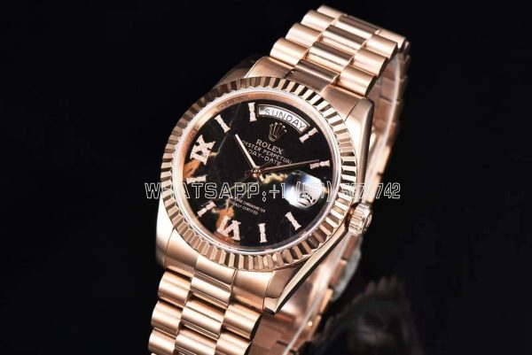 Rolex Day-Date 36 128235 Eisenkiesel (Quartz Stone) Diamond Roman Dial in Everose Gold