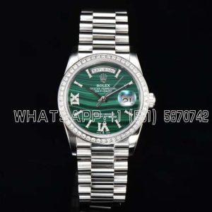 Rolex Day-Date 36 128236 Malachite Diamond Roman Dial and Diamond Bezel in stainless steels CS Factory