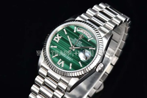 Rolex Day-Date 36 128236 Malachite Diamond Roman Dial and Diamond Bezel in stainless steels CS Factory