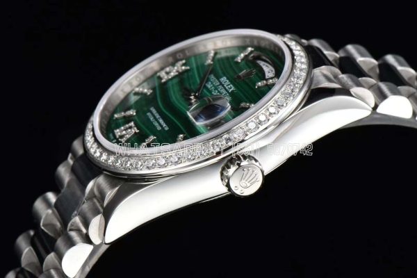 Rolex Day-Date 36 128236 Malachite Diamond Roman Dial and Diamond Bezel in stainless steels CS Factory