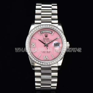 Rolex Day-Date 36 128236 Pink Opal Dial with Roman Marker and Diamond Bezel in stainless steels CS Factory