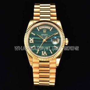 Rolex Day-Date 36 128238 Malachite Diamond Roman Dial in Yellow Gold CS Factory