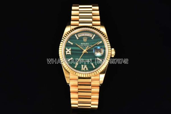 Rolex Day-Date 36 128238 Malachite Diamond Roman Dial in Yellow Gold CS Factory