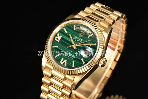 Rolex Day-Date 36 128238 Malachite Diamond Roman Dial in Yellow Gold CS Factory