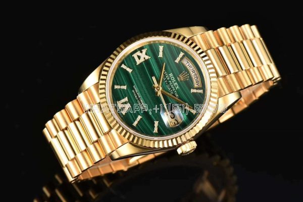 Rolex Day-Date 36 128238 Malachite Diamond Roman Dial in Yellow Gold CS Factory