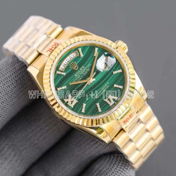 Rolex Day-Date 36 128238 Malachite Diamond Roman Dial in Yellow Gold GMF