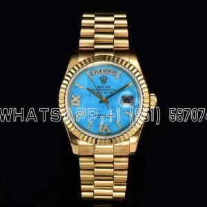 Rolex Day-Date 36 128238 Turquoise Diamond Roman Dial in Yellow Gold