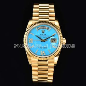 Rolex Day-Date 36 128238 Turquoise Diamond Roman Dial in Yellow Gold CS Factory