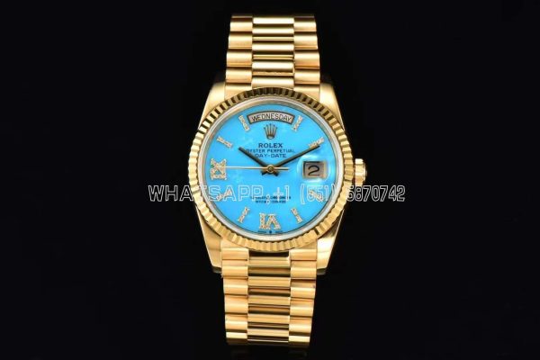 Rolex Day-Date 36 128238 Turquoise Diamond Roman Dial in Yellow Gold CS Factory