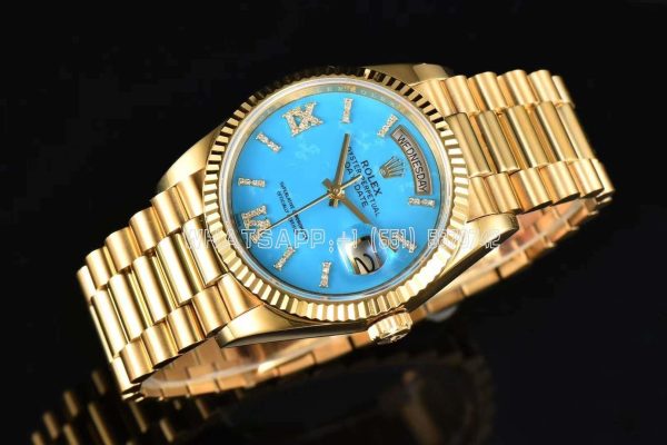 Rolex Day-Date 36 128238 Turquoise Diamond Roman Dial in Yellow Gold CS Factory