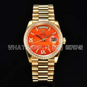 Rolex Day-Date 36 m128345rbr Cornelian Diamond Roman Dial Diamond Bezel in Yellow Gold CS Factory