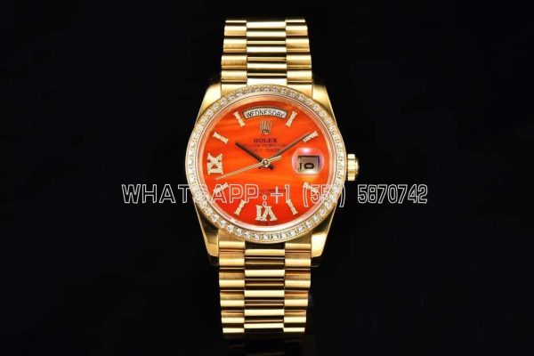 Rolex Day-Date 36 m128345rbr Cornelian Diamond Roman Dial Diamond Bezel in Yellow Gold CS Factory