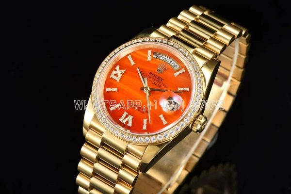 Rolex Day-Date 36 m128345rbr Cornelian Diamond Roman Dial Diamond Bezel in Yellow Gold CS Factory