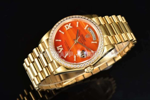 Rolex Day-Date 36 m128345rbr Cornelian Diamond Roman Dial Diamond Bezel in Yellow Gold CS Factory