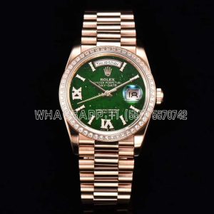 Rolex Day-Date 36 m128345rbr Green Aventurine Diamond Roman Dial Diamond Bezel in Rose Gold CS Factory