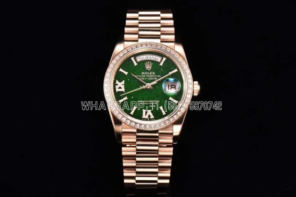 Rolex Day-Date 36 m128345rbr Green Aventurine Diamond Roman Dial Diamond Bezel in Rose Gold CS Factory