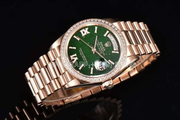 Rolex Day-Date 36 m128345rbr Green Aventurine Diamond Roman Dial Diamond Bezel in Rose Gold CS Factory