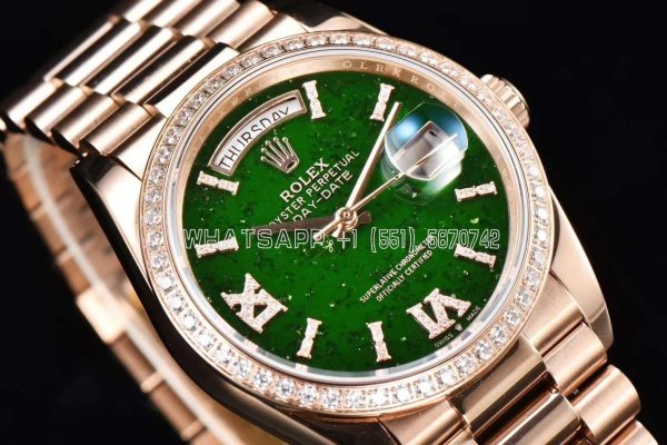 Rolex Day-Date 36 m128345rbr Green Aventurine Diamond Roman Dial Diamond Bezel in Rose Gold CS Factory