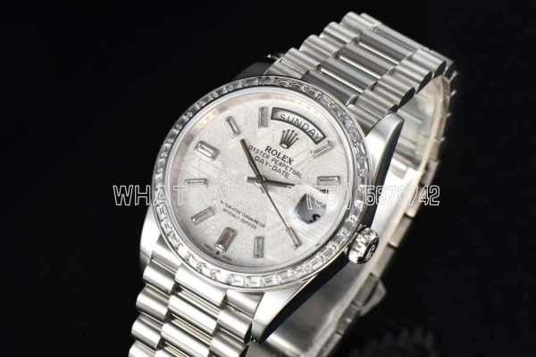 Rolex Day-Date 36 Meteorite Dial with Diamond Markers and Diamond Bezel in stainless steels CS Factory