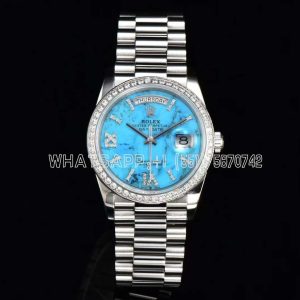 Rolex Day-Date 36 Turquoise Diamond Roman Dial Diamond Bezel in stainless steels CS Factory