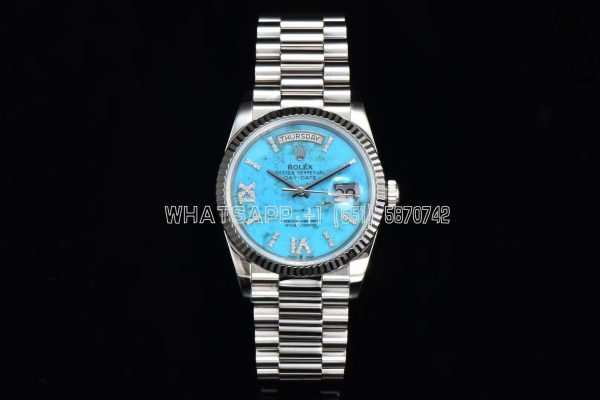 Rolex Day-Date 36 Turquoise Diamond Roman Dial Diamond Bezel in stainless steels CS Factory