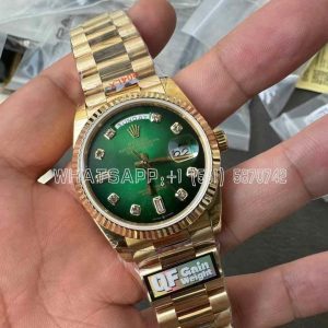 Rolex Day-Date 36mm 128238 Gain Weight YG Green Dial Diamond Markers QF Factory