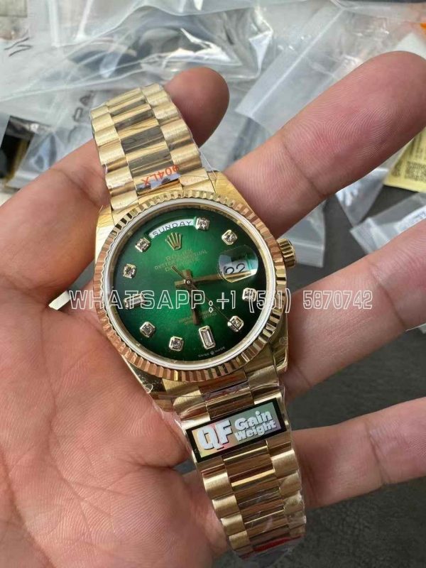 Rolex Day-Date 36mm 128238 Gain Weight YG Green Dial Diamond Markers QF Factory