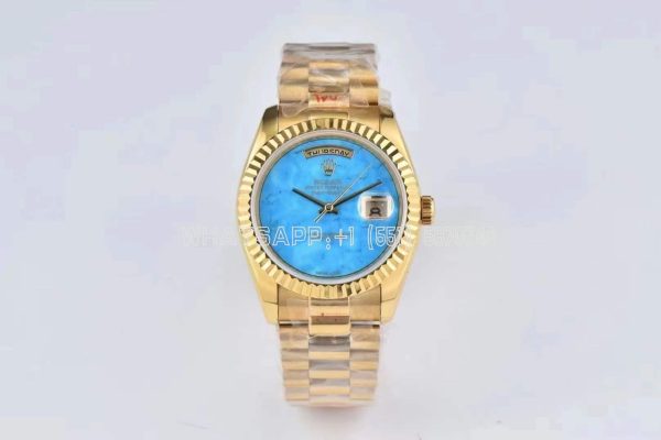 Rolex Day-Date 36mm Natural Turquoise Dial in Yellow Gold