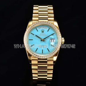 Rolex Day-Date 36mm Tiffany Dial and Diamond Bezel Yellow Gold