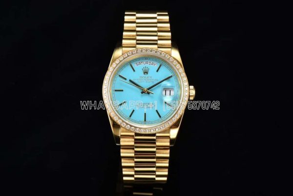 Rolex Day-Date 36mm Tiffany Dial and Diamond Bezel Yellow Gold