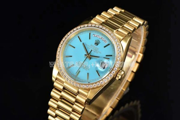 Rolex Day-Date 36mm Tiffany Dial and Diamond Bezel Yellow Gold