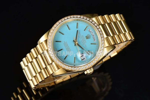 Rolex Day-Date 36mm Tiffany Dial and Diamond Bezel Yellow Gold