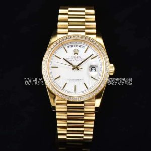 Rolex Day-Date 36mm White Dial and Diamond Bezel Yellow Gold