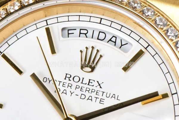 Rolex Day-Date 36mm White Dial and Diamond Bezel Yellow Gold