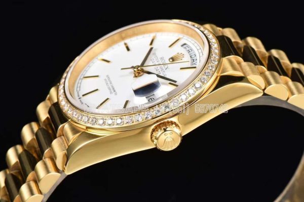 Rolex Day-Date 36mm White Dial and Diamond Bezel Yellow Gold