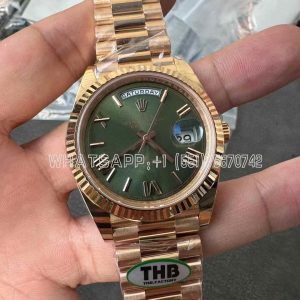 Rolex Day-Date 40mm 228238 Green Roman Dial Rose gold 3255 Gain Weight THBF