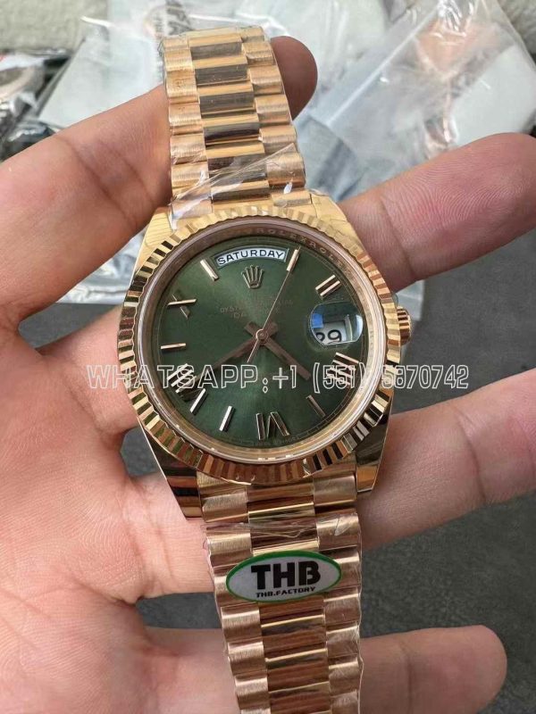 Rolex Day-Date 40mm 228238 Green Roman Dial Rose gold 3255 Gain Weight THBF