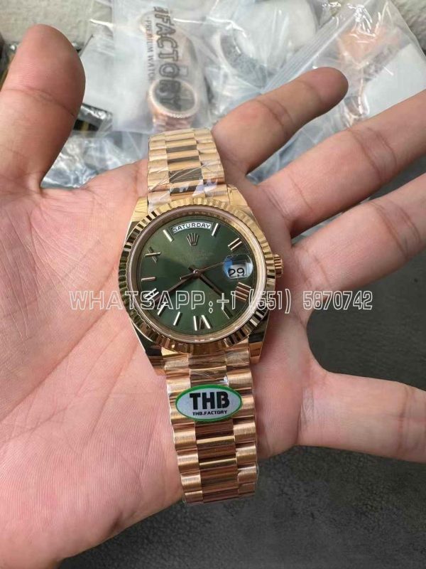 Rolex Day-Date 40mm 228238 Green Roman Dial Rose gold 3255 Gain Weight THBF