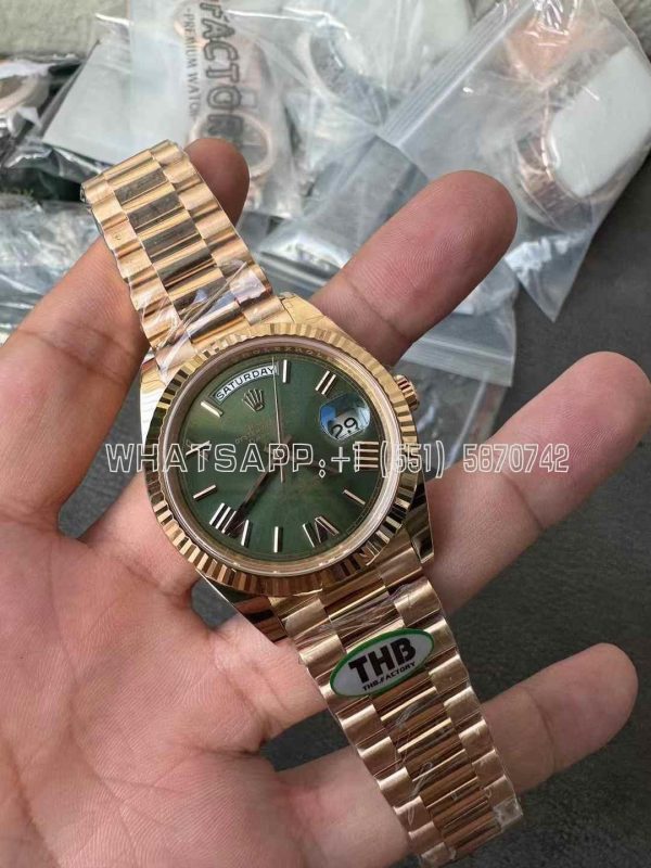 Rolex Day-Date 40mm 228238 Green Roman Dial Rose gold 3255 Gain Weight THBF