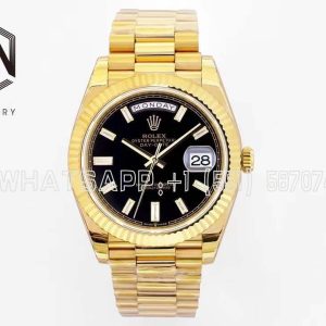 Rolex Day-Date 40mm EWF YG Black Dial Diamond Markers Swiss 2836