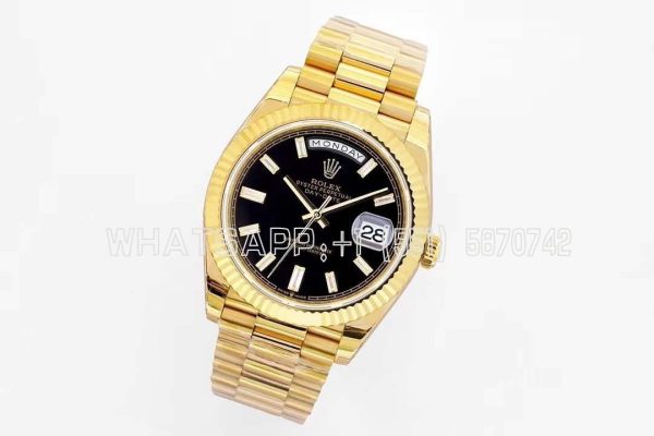 Rolex Day-Date 40mm EWF YG Black Dial Diamond Markers Swiss 2836