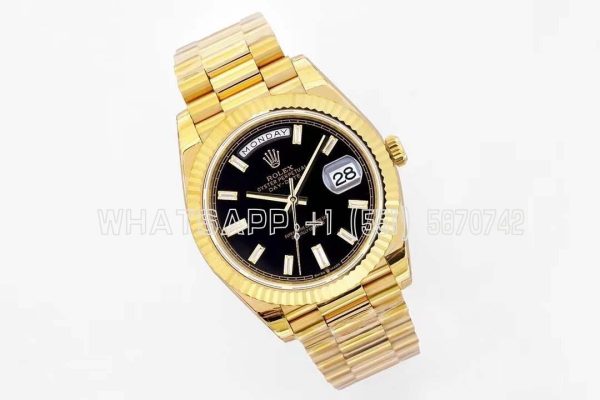 Rolex Day-Date 40mm EWF YG Black Dial Diamond Markers Swiss 2836