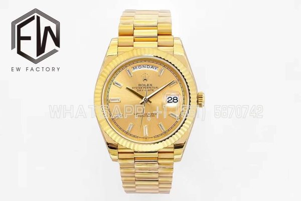 Rolex Day-Date 40mm EWF YG Champagne Dial Diamond Markers Swiss 2836