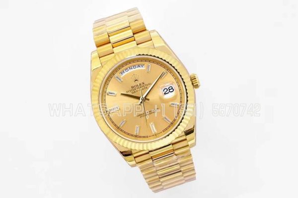 Rolex Day-Date 40mm EWF YG Champagne Dial Diamond Markers Swiss 2836