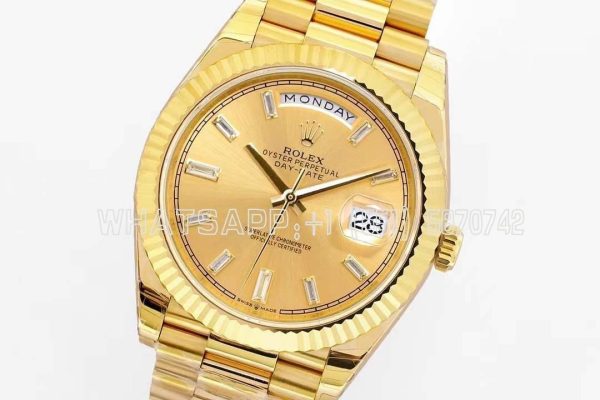 Rolex Day-Date 40mm EWF YG Champagne Dial Diamond Markers Swiss 2836