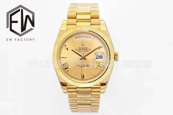 Rolex Day-Date 40mm EWF YG Champagne Dial Roman Markers Swiss 2836