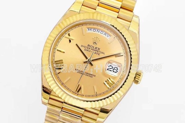 Rolex Day-Date 40mm EWF YG Champagne Dial Roman Markers Swiss 2836