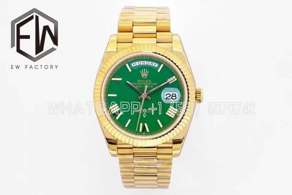 Rolex Day-Date 40mm EWF YG Green Dial Roman Markers Swiss 2836