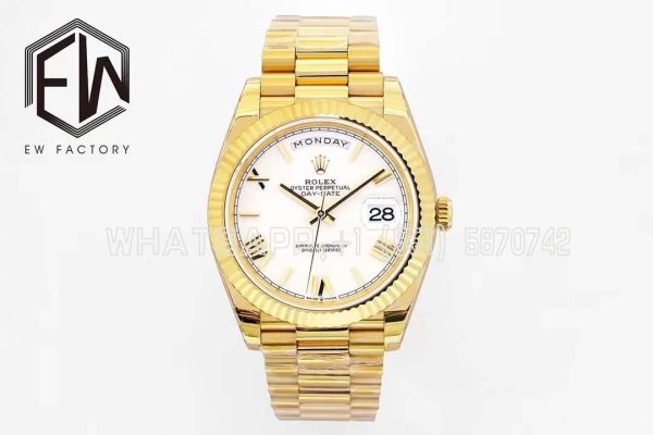 Rolex Day-Date 40mm EWF YG White Dial Roman Markers Swiss 2836